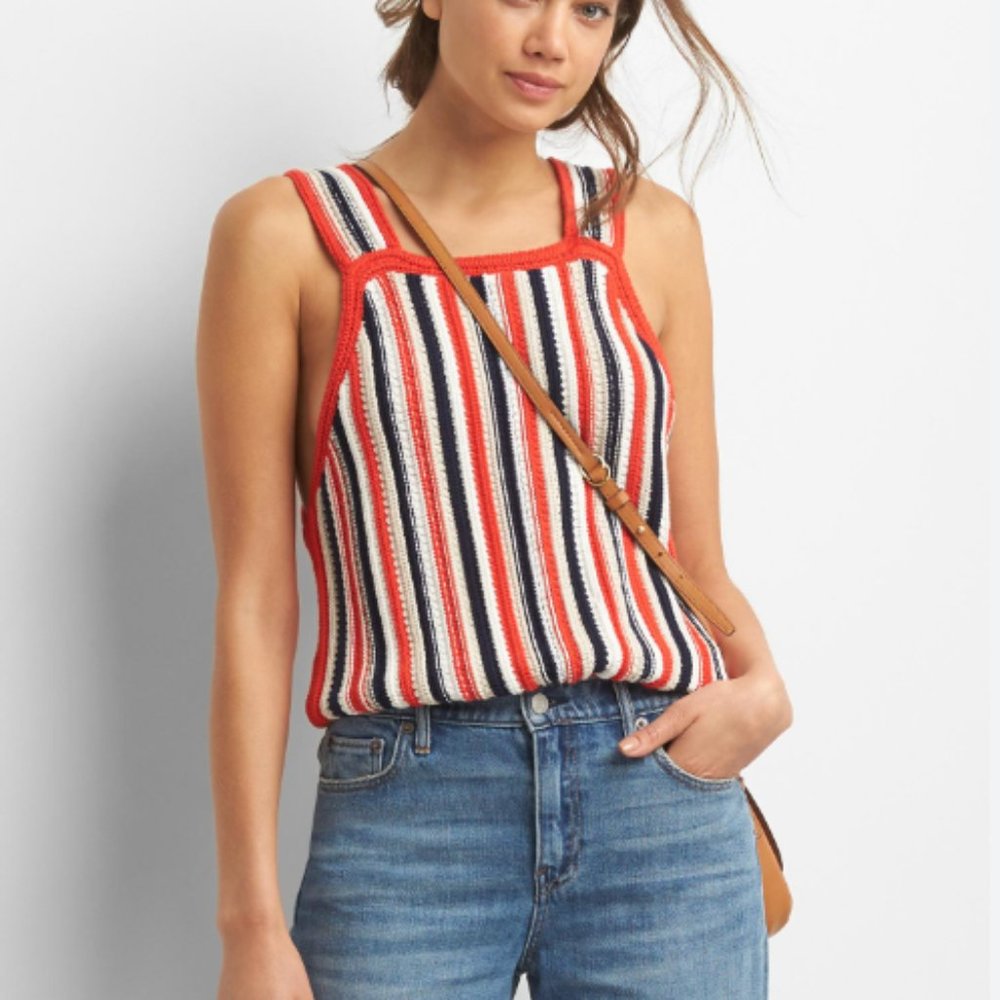 GAP red white blue 4th of July crochet tank top